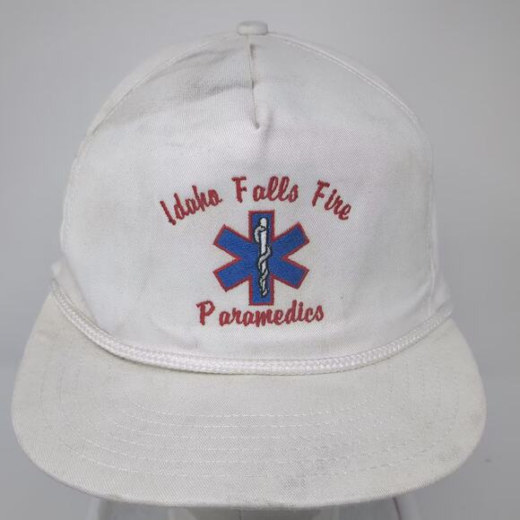 Pro Hat 5 Panel White Red Idaho Falls Fire Paramedics Rope Cap Made in USA OS - Picture 2 of 9